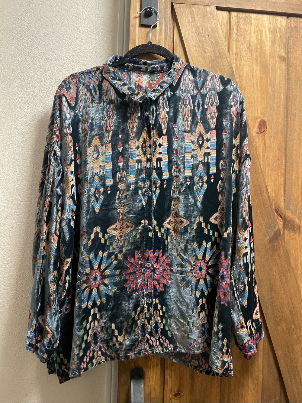Johnny Was Black Multicolor Bohemian Button-Down Shirt